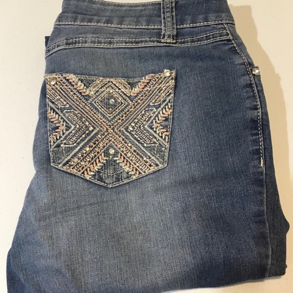 Women's Blue Embroidered Pocket Jeans